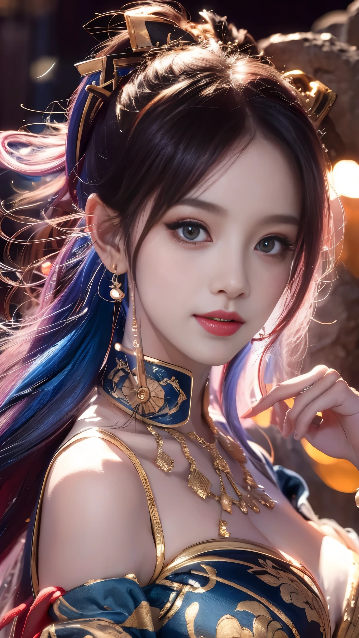 ayaka,genshin impact,kamisato ayaka, ((gufeng,bare shoulders)), ((full body)), realistic, fashi-girl, red lips, mature female, makeup, Big eyes, Pretty eyes, ((full body)), ((from below)), (best quality, masterpiece:1.2), ultra-detailed, (realistic:1.37), ((Sexy long legs)), beautiful, youthful, glamorous model with (detailed eyes, detailed lips, extremely detailed eyes), showcasing a radiant smile, creating a breathtaking depiction of a girl, Warm tones, extremely high color saturation, official art, extremely detailed CG unified 8k wallpaper,(High dynamic range :1.4), (cinematic),(soft colors, dull colors, soothing tones :1.3), (natural skin texture, ultra-realistic, soft light, sharp),(very detailed), Night, moonlight, ((In the mountains, plants, leaning against the rocks))