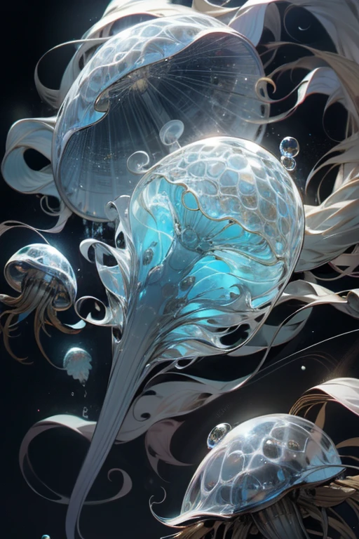 medusa elefante (Macropodus opercularis), Estructura de burbuja del universo en segundo plano.
