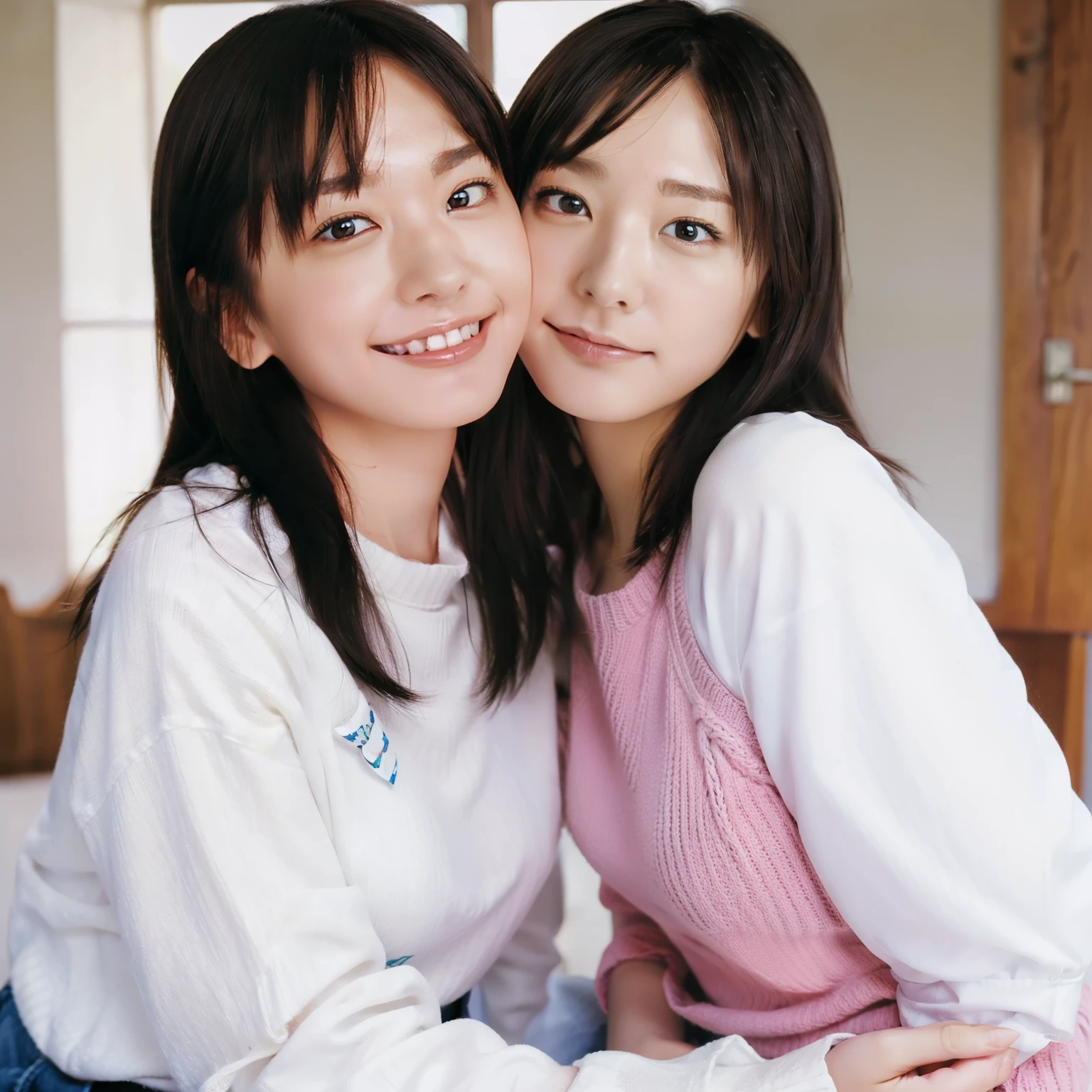 Two asian women are posing for a picture in a bedroom - SeaArt AI