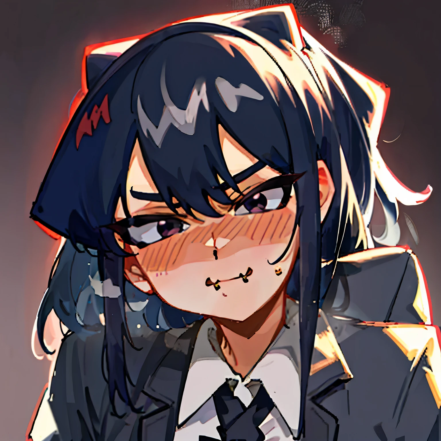 Anime girl with black hair and glasses in a suit and tie - SeaArt AI