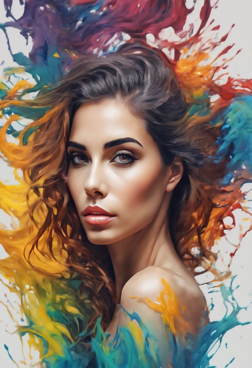 eine Frau mit farbiger Farbe auf Gesicht und Haaren, mit Farbe beträufeln, bunte Kunst bonita!, wunderschöne digitale Kunst, Kunstmalerei, Bela arte UHD 4K, abstraktes Porträt, bunte Kunst, schöne schöne digitale Kunst, Kunst von Alessandro Pautasso, Gesicht in farbige Öle getaucht, bunte Malerei, Wunderschönes Porträt mit Acrylflüssigkeit, bunte Tinte, atemberaubende digitale Kunst, bunte Kunst