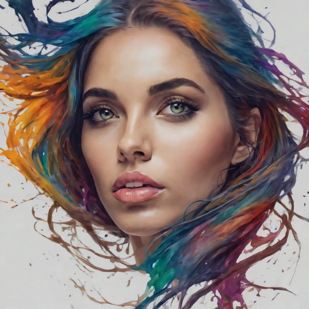 eine Frau mit farbiger Farbe auf Gesicht und Haaren, mit Farbe beträufeln, bunte Kunst bonita!, wunderschöne digitale Kunst, Kunstmalerei, Bela arte UHD 4K, abstraktes Porträt, bunte Kunst, schöne schöne digitale Kunst, Kunst von Alessandro Pautasso, Gesicht in farbige Öle getaucht, bunte Malerei, Wunderschönes Porträt mit Acrylflüssigkeit, bunte Tinte, atemberaubende digitale Kunst, bunte Kunst