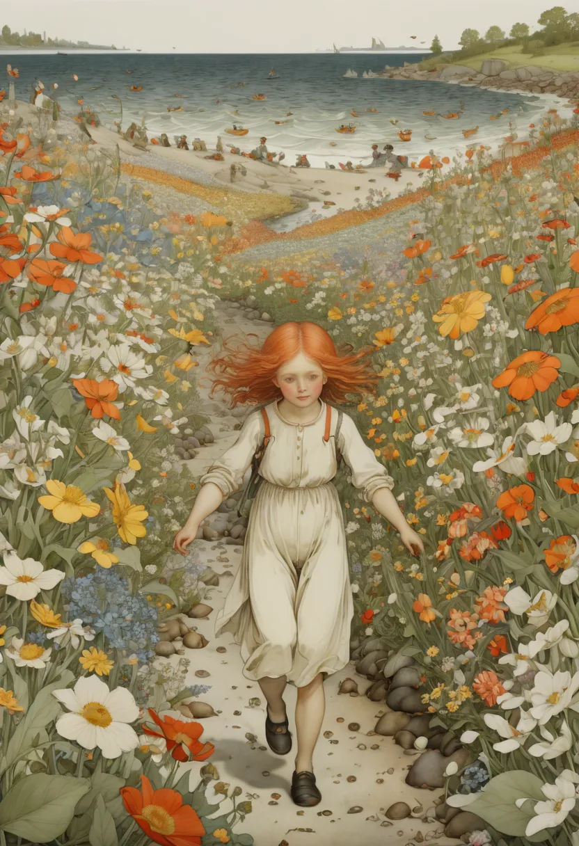 sea of flowers, by elsa beskow, (best quality, masterpiece, representative work, official art, professional, ultra intricate det...