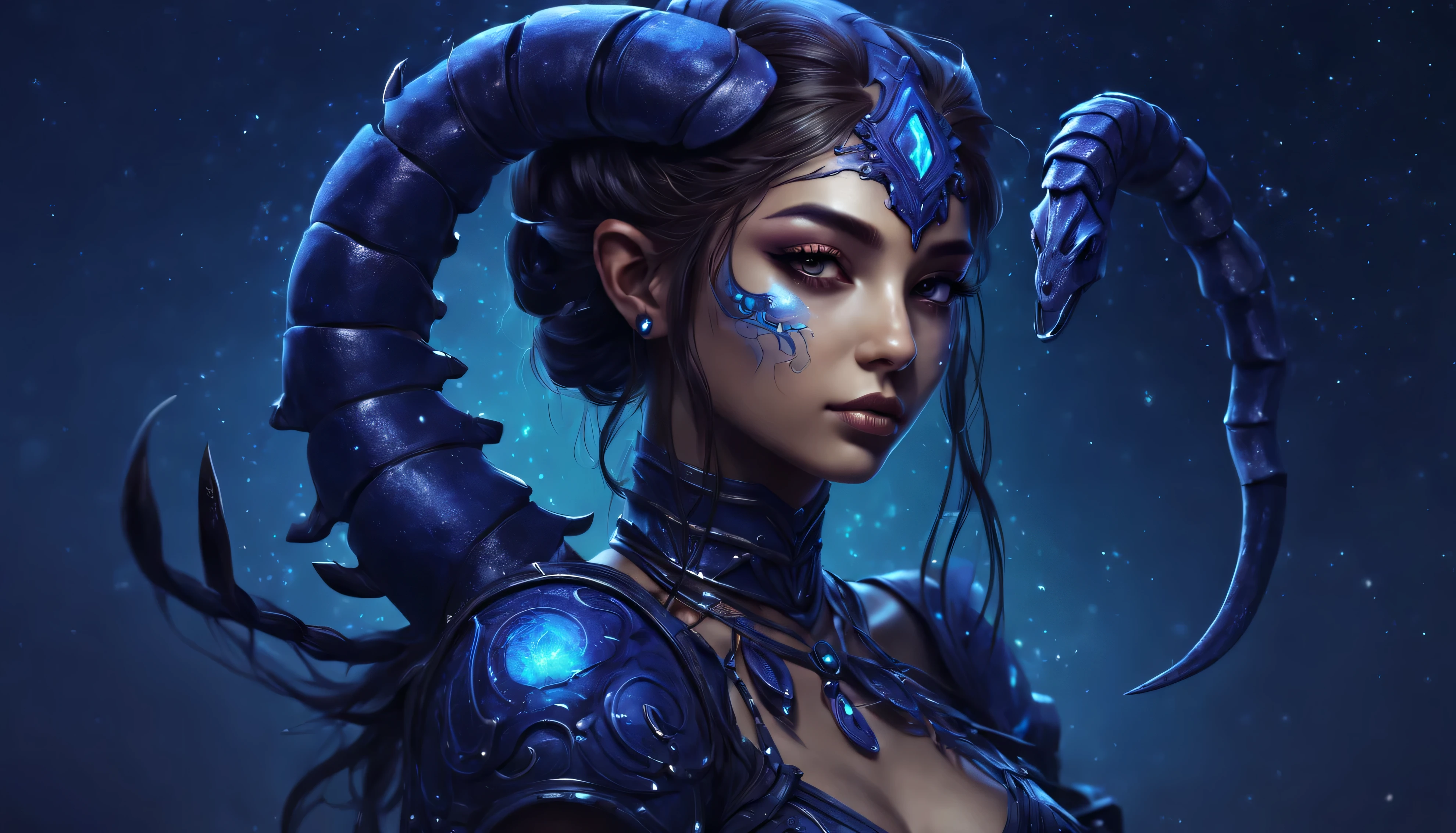 Scorpio Girl, zodiac sign representation, fantasy art, dark colors, HD, 8K