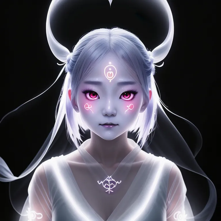 1girl, close-up, (((transparent ghost, ethereal figure, see-through apparition, faded spirit))) with a black kabuki mask , a cha...