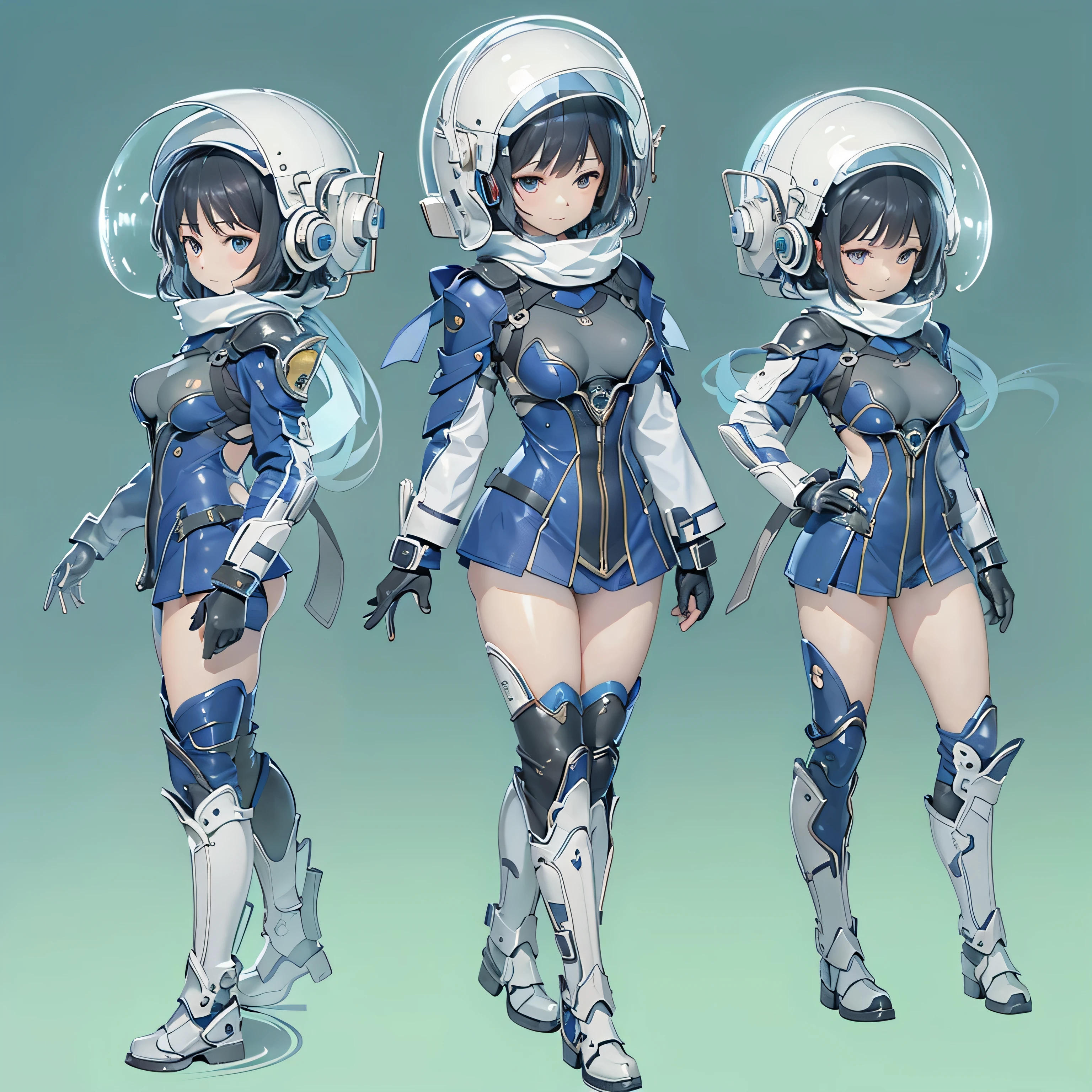 宇宙服を着た女性の3つの異なる視点のクローズアップ SeaArt AI