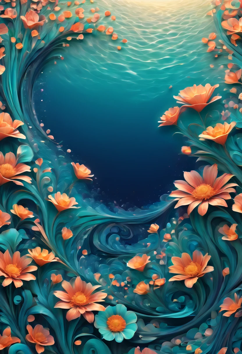 (best quality, highres, ultra sharp), magical sea of flowers, whirlpool, about the curvature of space time, flowers over the area, art deco, zentangle, 3d crunch, cinematic, on the seashore