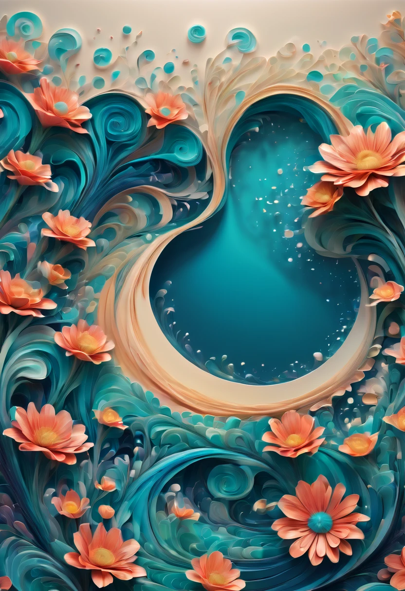 (best quality, highres, ultra sharp), magical sea of flowers, whirlpool, about the curvature of space time, flowers over the area, art deco, zentangle, 3d crunch, cinematic, on the seashore