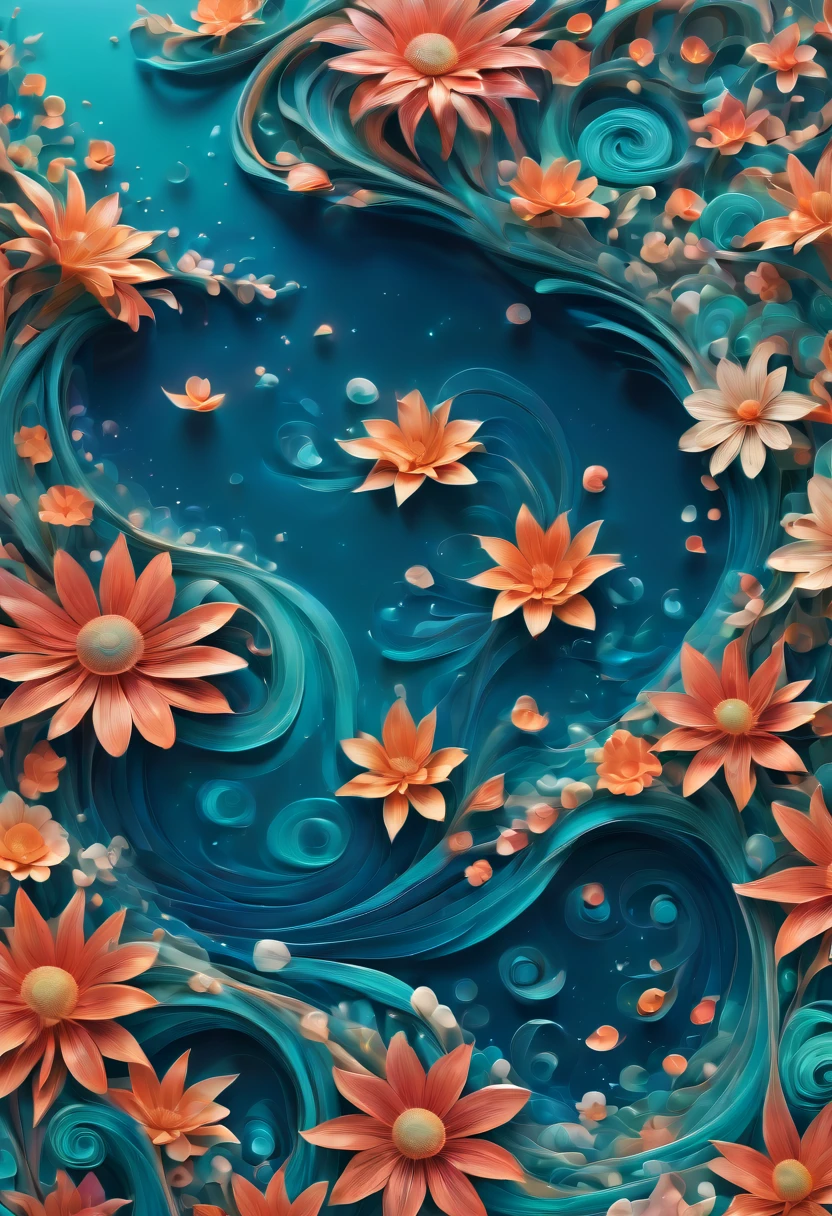 (best quality, highres, ultra sharp), magical sea of flowers, whirlpool, about the curvature of space time, flowers over the area, art deco, zentangle, 3d crunch, cinematic, on the seashore