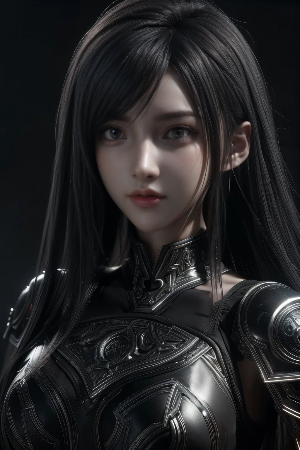 Masterpiece,Game art,The best picture quality,Highest resolution,8K,(Portrait),Unreal Engine 5 rendering works,(Digital Photography),((Portrait Feature:1.5)),
20 year old girl,Short hair details,With long bangs,(The red eye makeup is very meticulous),(With long gray hair:1.4),(Large, full breasts),Elegant and noble,Brave and charming,
(Future armor combined with the characteristics of ancient Chinese armor,Hollow design,Power Armor,The mysterious Eastern runes,A delicate dress pattern,A flash of magic,White),Warrior of the future,Cyberpunk figures,Background of war,
Movie lights，Ray tracing，Game CG，((3D Unreal Engine))，OC rendering reflection pattern