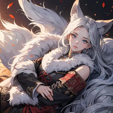 (sfw)Uma linda loba furry, wearing Nordic warrior clothes,cabelos vermelhos arrepiados longos,orelhas de lobo,olhos azuis, labio...