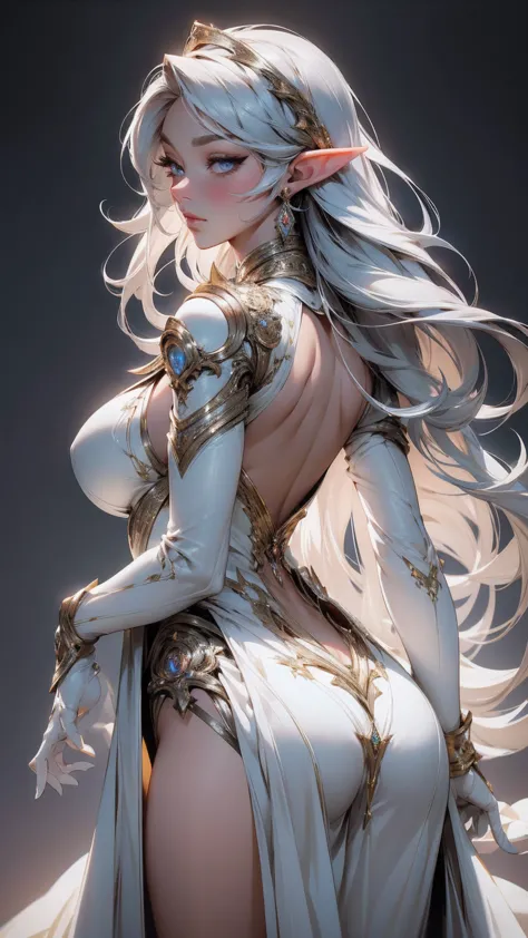 { - anatomy error}(Masterpiece - Ultra-detailed, very high resolution) sexy elf, very big breasts, white dress, Beautuful Women,...