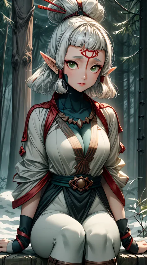 paya, cute elf,((anime elf with extremely cute and beautiful brown hair)), (((elf))), (((elf ears))),((((white hair:1.35,short b...