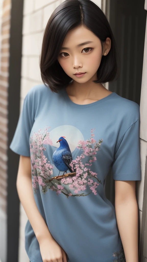 "a half body, Japanese vintage art, nostalgic t-shirt design with intricate details and vibrant colors, inspired by traditional ink wash painting and delicate line work."