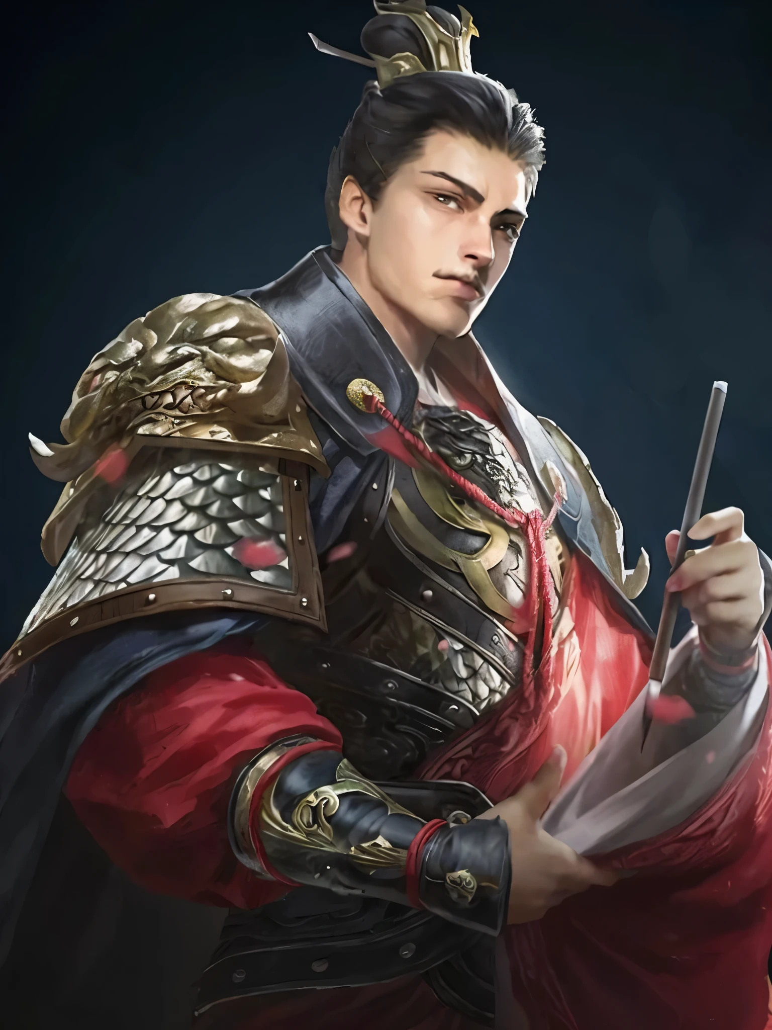 Close-up de um homem segurando uma faca e papel, Zhao Yun, Heise Jinyao, inspirado em Guan Daosheng, inspirado em Fan Kuan, Inspirado por Wuzhun Shifan, inspirado em Zhang Sengyao, inspirado em Huang Shen, inspirado em Zhao Yuan, Herói Xianxia, inspirado em Li Kan, Dragão