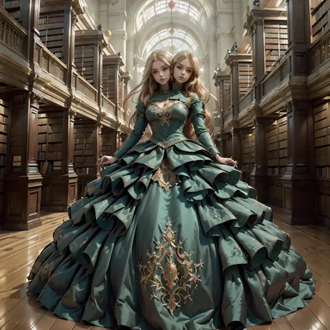 (((Masterpiece, highest quality, high definition, high detail)))), one, ((fantasy)))), (elf woman)))), (ball gown with gold embr...