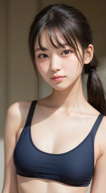 18-year-old, adorable, japanese girl, 18-year-old, portrait , swimsuit bikini , (Flat nose:1.1), hair scrunchie, twin tails。long hair , (high color saturation,catch light:1.0), (highly detailed skin), (highest quality:1.0), (超A high resolution:1.0) ,(photo-realistic:1.0), (super detailed:1.0), (8k, RAW photo:1.1),( smile:0.8),looking at the viewer