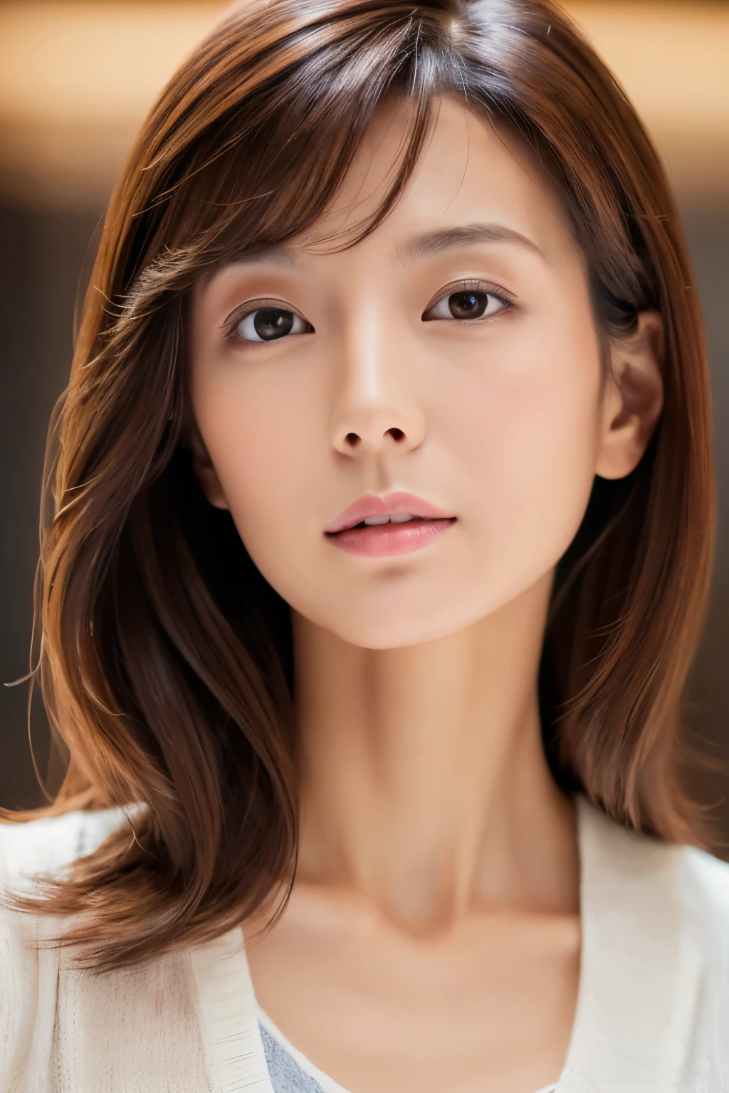 Beautiful handsome woman, ((top-quality, 8K, masterpiece:1.3)), Skinny Japanese lady, 1girl, :1.3, slender figures:1.1, elastic dark brown hair, extra detailed face, Detailed lips, A detailed eye, Extraordinary beauty