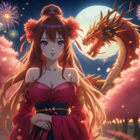 Anime girl with dragon on background, anime style 4k, anime art wallpaper 8k, anime art wallpaper 4k, Anime Art Wallpaper 4k, An...