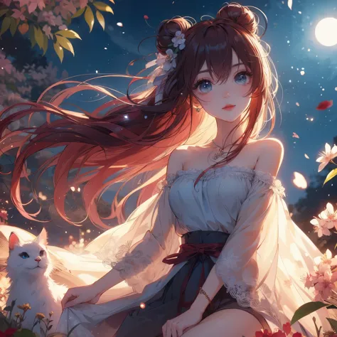 anime long hair girl sitting in a field of flowers, anime style 4k, Beautiful anime girl, anime art wallpaper 8k, anime art wall...
