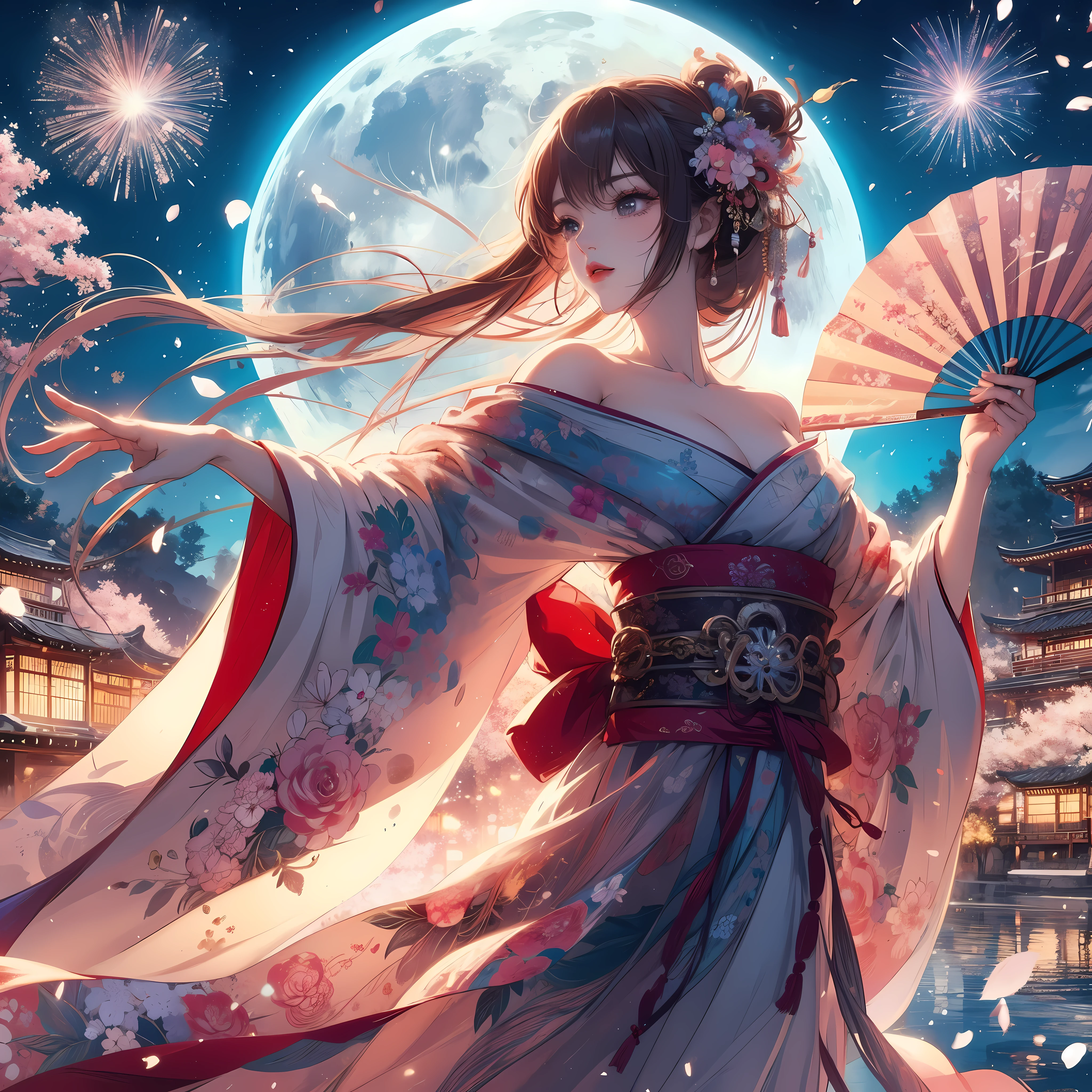 Woman in kimono holding fan and fan, Beautiful anime artwork, anime style 4k, Anime Art Wallpaper 4k, Anime Art Wallpaper 4k, Animation Art Wallpaper 8k, Beautiful anime art, Anime fantasy artwork, anime wallpaper 4k, anime wallpaper 4k, Anime Fantasy Illustration, 4k anime wallpaper, Beautiful anime, Japanese art style