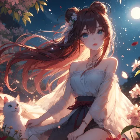 anime long hair girl sitting in a field of flowers, anime style 4k, Beautiful anime girl, Animation Art Wallpaper 8k, Anime Art ...