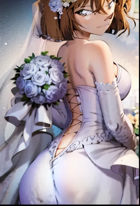 anime bride with bouquet and veil in white dress, guweiz, artwork in the style of guweiz, guweiz masterpiece, magali villeneuve', robe. extremely high details, inspired by Cynthia Sheppard, wedding dress, romance novel cover, by Cynthia Sheppard, inspired ...