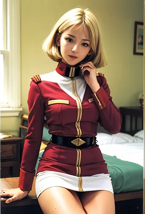 real photos、Highest image quality、real image、federal army uniform、Frau Bow、cute girl、18-year-old、（white panties:1.3）、super mini ...