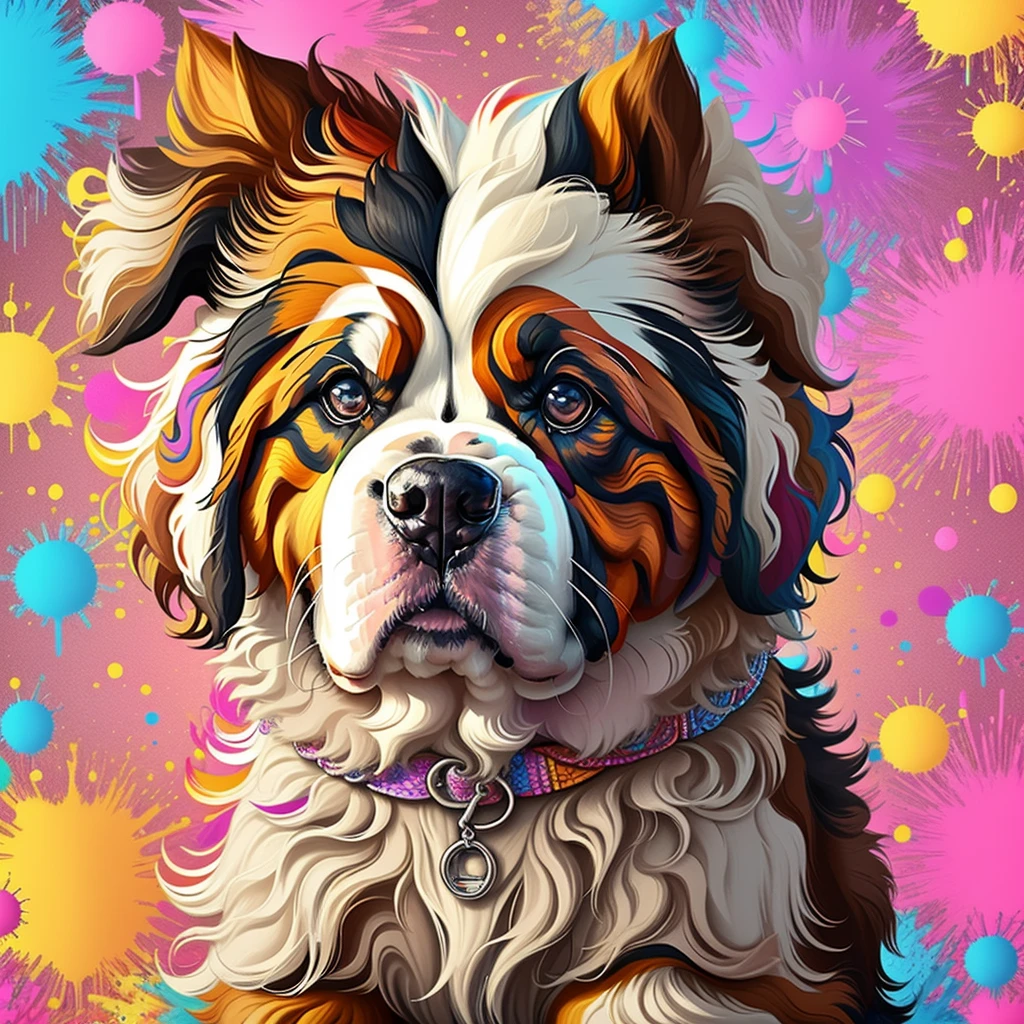 White and black short-haired Saint-Bernard dog best pose),(best angle -  SeaArt AI