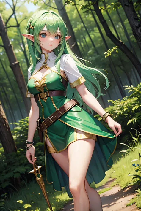 cute fantasy elf hunter woman in the forest