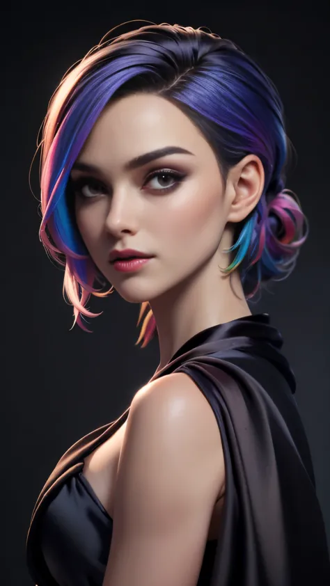 photo of celebrity, raw, beautiful woman, ((portrait)), ((detailed face, colorful rainbow hair:1.2)), ((detailed facial feature,...