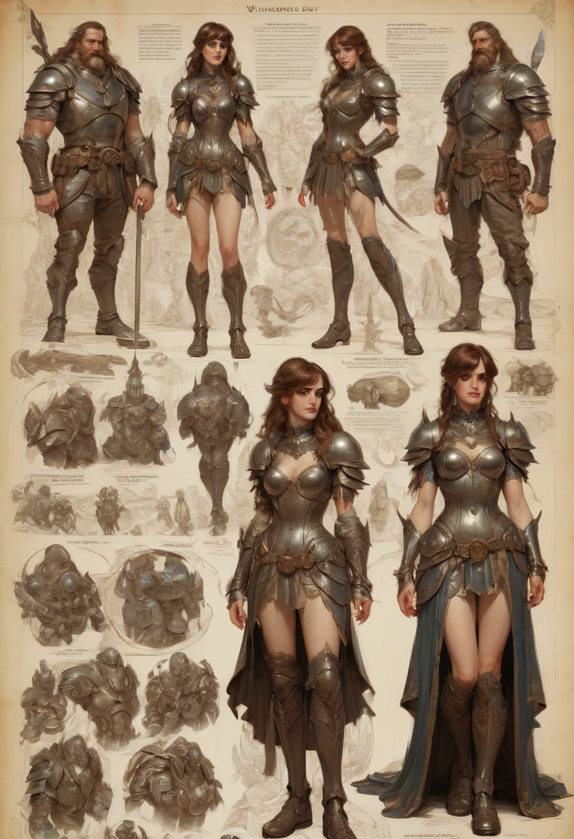 character design sheet by Waterhouse, best quality, masterpiece, Representative work, official art, Professional, Ultra intricate detailed, 8k