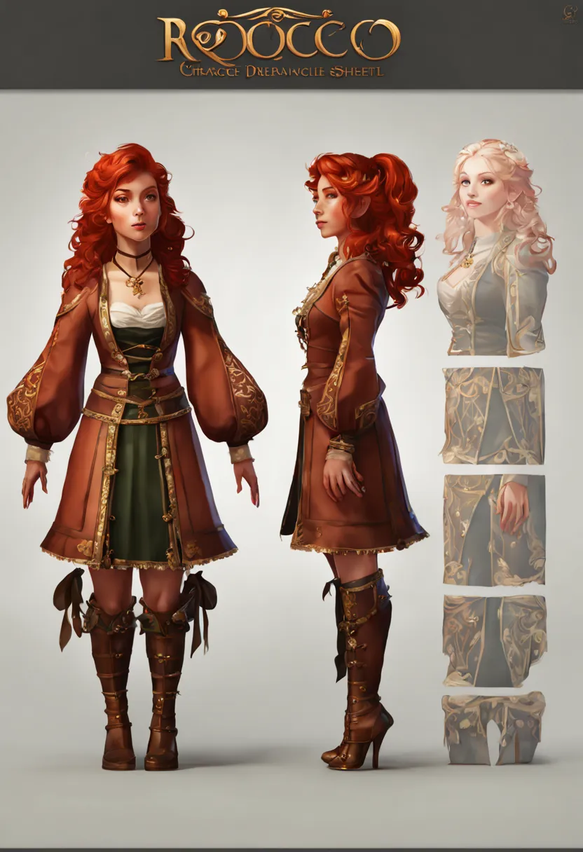 character reference sheet {digital painting, highly detailed full body turnaround character design sheet of a cute fantasy girl ...