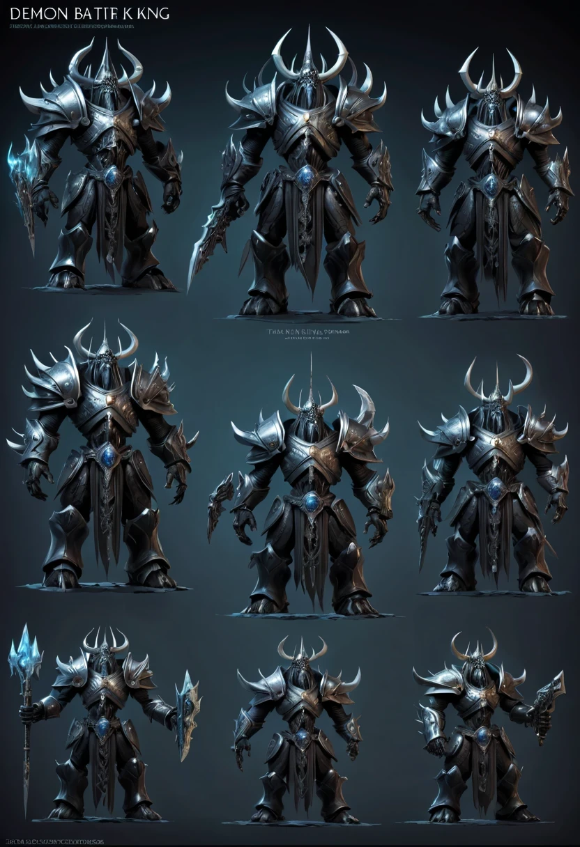 (character design sheet:1.5)，Demonic battlefield，Mechanical Lich King，The Lich King&#39;s future weapons，Mechanical structure，High-tech equipment，magical creatures，three sided view, figure, Reference table, gothic art, ultra high definition, retina, masterpiece, 1080p, 16k, Award-winning