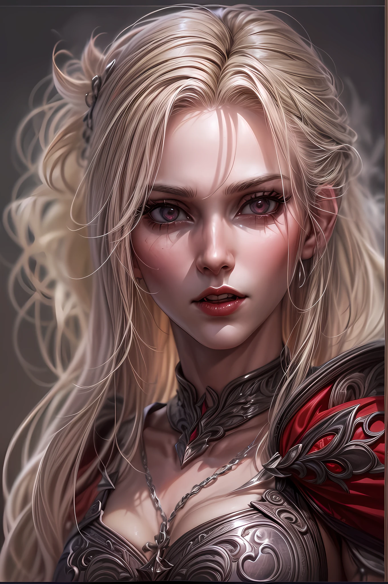 (character design sheet: 1.5) by larry elmor, extremely beautiful female vampire, blond hair, long hair, red eyes, pale skin, wearing intricate dress, holding a (sword: 1.1), high details, best quality, 16k, RAW, [best detailed], masterpiece, best quality, (extremely detailed), full body, ultra wide shot, photorealistic, dark fantasy art, goth art, RPG art, D&D art, aHigh Detail, Ultra High Quality, High Resolution, 16K Resolution, Ultra HD Pictures, Ultra Realistic, Clear Details, Realistic Detail, Ultra High Definition hihelz, wearing collar