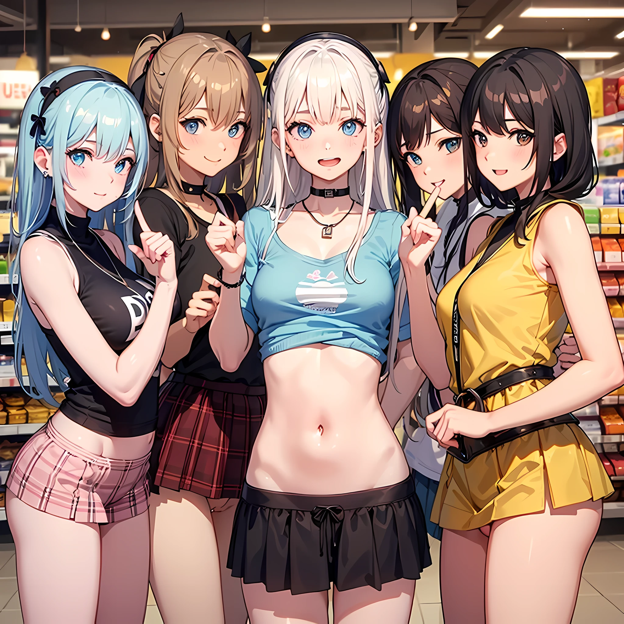 ((highest quality)), ((masterpiece)), (3 girls:1.5), Three cute girls are posing for the camera in a supermarket, (shirtを持ち上げる:1.3), (three people standing together), (Close-up shot from the waist up), (open your mouth and smile:1.3), ray tracing, ((topless)), (), nipple, chest, hair band, head band, hair bobble, blouse, shirt, (high resolution face:1.5), (High definition finger 1.5),4-year-old, 5 years old, 6 years old, 7 years old, ((No panties)), Pussy, No skirts, Asian, Westerners, silver hair, brown hair, blonde, (belly button), jewelry, looking at the viewer, necklace, long hair, short hair, (abs),(written boundary depth), 