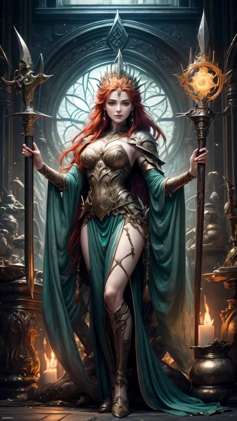 Brigid, the revered Irish goddess, stands tall and radiant in her divine glory. She is known as the goddess of smiths and forges...