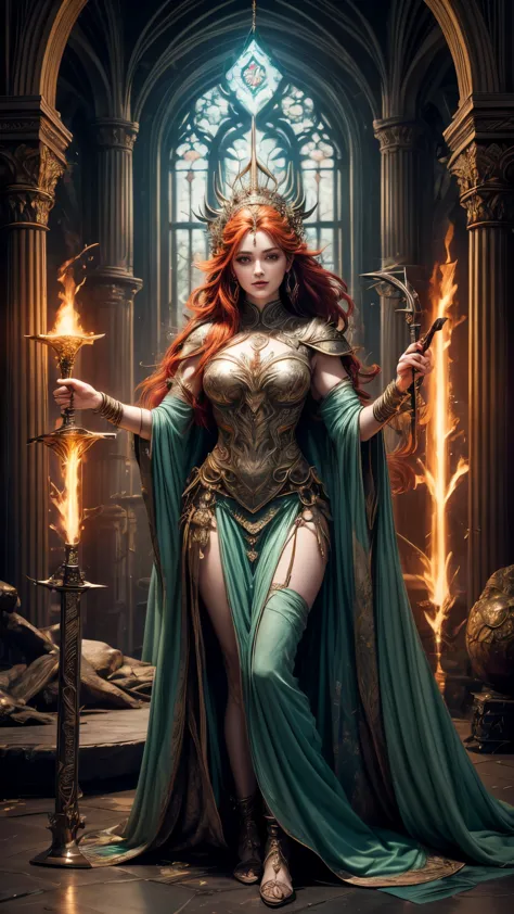 brigid, the revered irish goddess, stands tall and radiant in her divine glory. she is known as the goddess of smiths and forges...