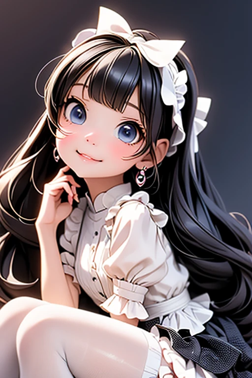 masterpiece, best quality, a cute girl smiling, long hair, (white skin:1.6), red smokey eyes makeup, crop shirt, short puffy sleeves, mini skirt, earrings, big_black_bat_wings, goat _horn_on_head, choke, (white pantyhose), ((Lolita shoes)), ((patent leather PUMPS)), laying, from below, footwear focus, (((clothes tug))), ultrarealistic, cute digital painting, cute digital art, realistic cute girl painting, cute detailed digital art, cute cartoon characters, beautiful character painting, cute characters, cute anime girl, cute cartoon, kawaii realistic portrait, digital cartoon painting art, cartoon cute, cute portrait, render a cute 3D anime girl, kawaii realistic portrait, anime moe art style, drawn in an anime artist studio, sitting on the ground, high - end fashion photoshoot, 