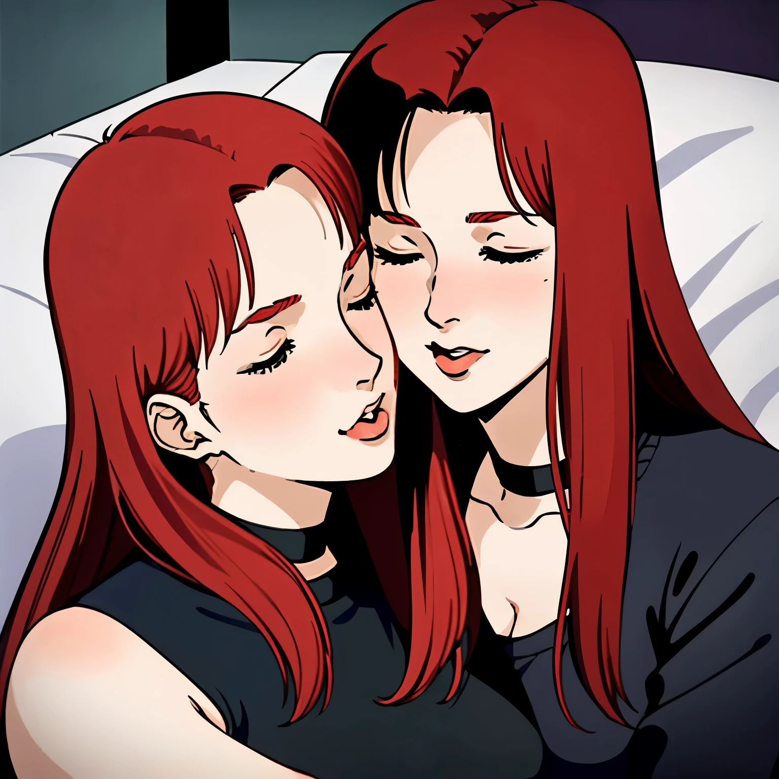 Anime image of a couple of women hugging each other on a bed - SeaArt AI