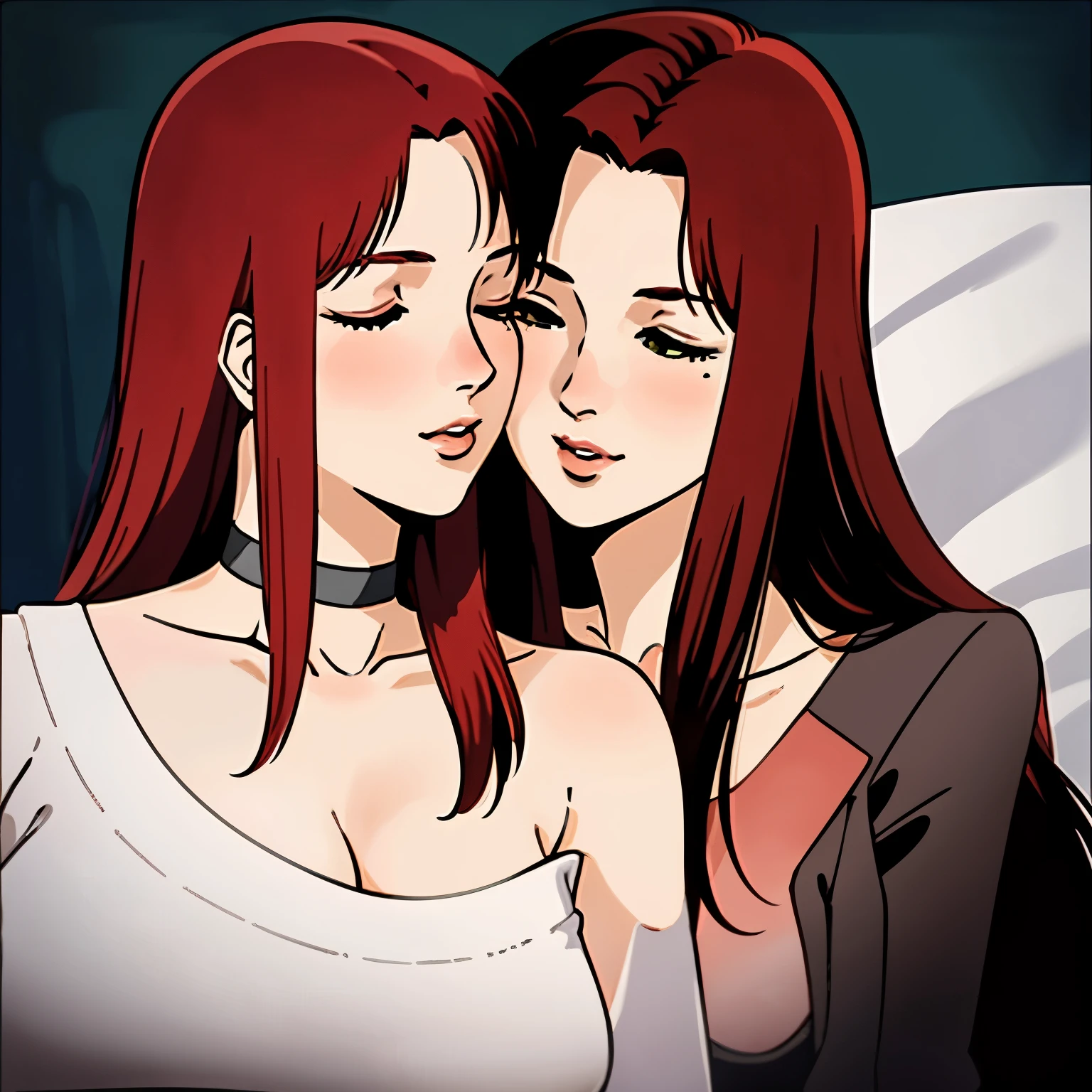 Anime image of two women with red hair and white shirts - SeaArt AI