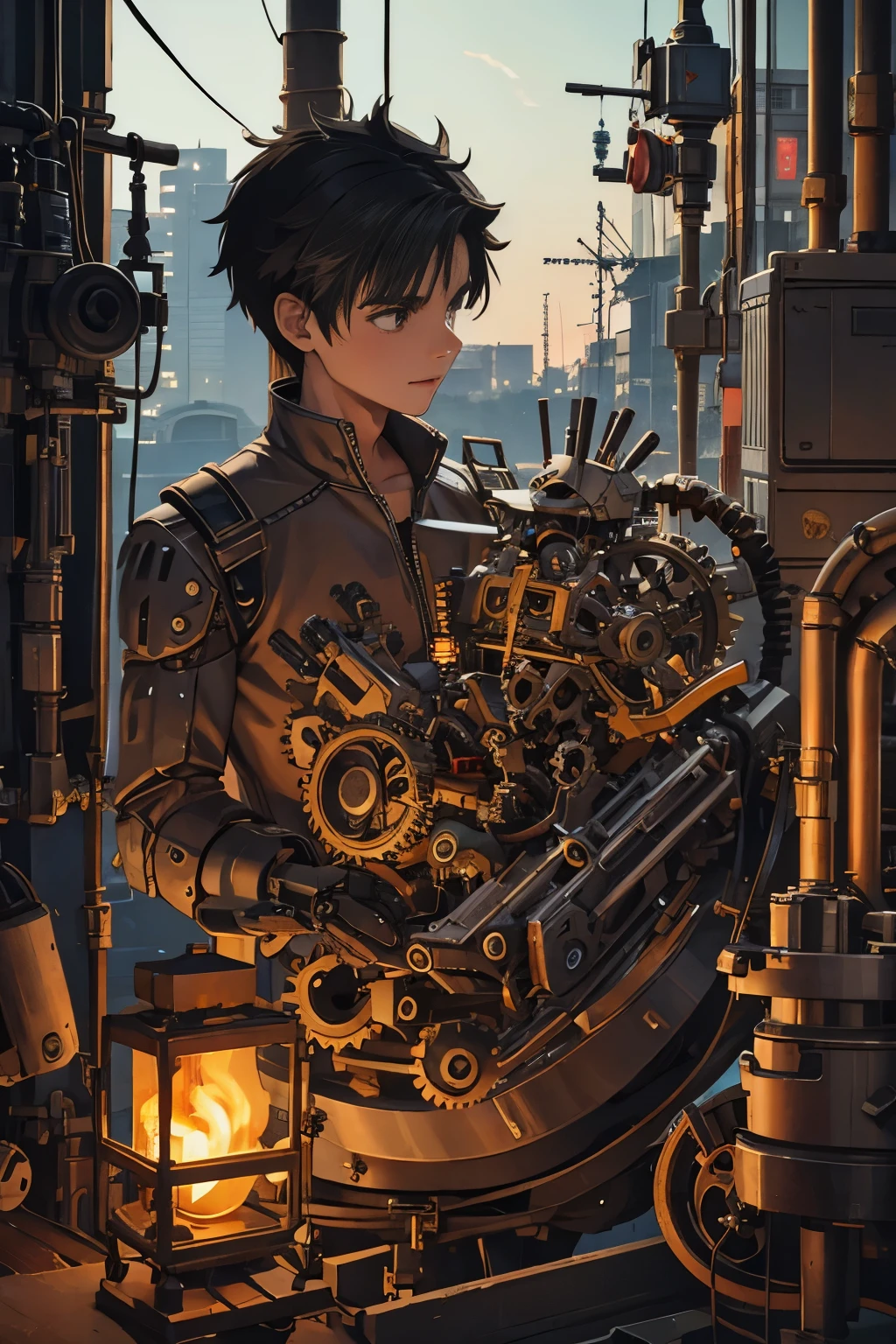 Mechanical Puppet, complex mechanism, gears, wires, pipes, joints