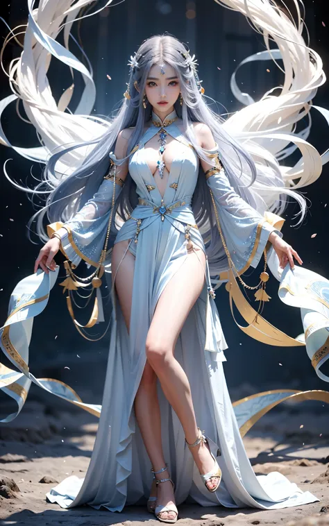 Close-up of woman on stage, full body xianxia, Beautiful celestial mage, Stunning young and ethereal figure, beautiful fantasy q...