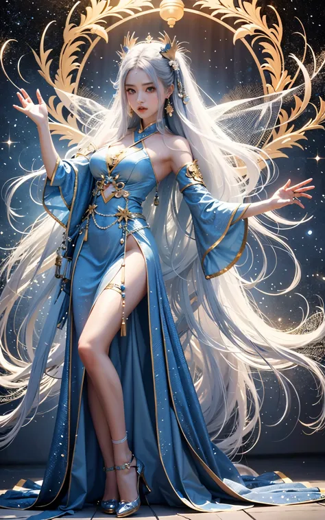 Close-up of woman on stage, full body xianxia, Beautiful celestial mage, Stunning young and ethereal figure, beautiful fantasy q...