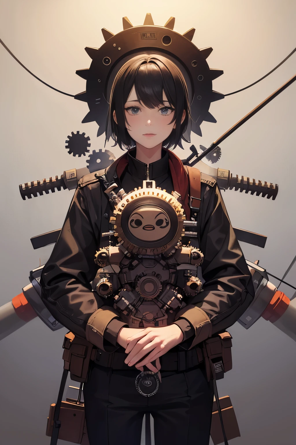 Anime boy with a steam clock and a monkey in his arms - SeaArt AI