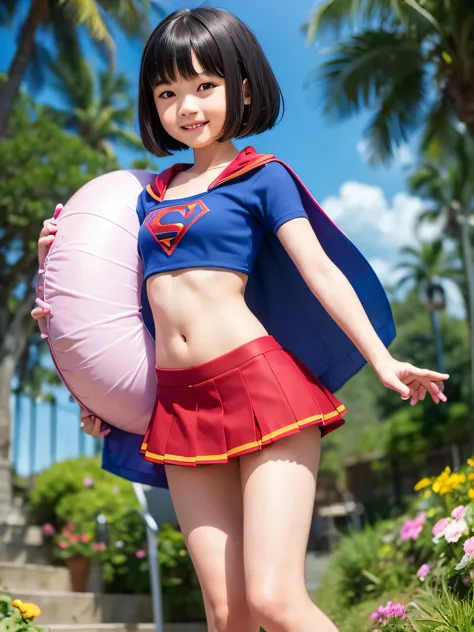 A very elementary school student is wearing Supergirl clothes..、A masterpiece of clear images、highest quality、Spreading black ha...