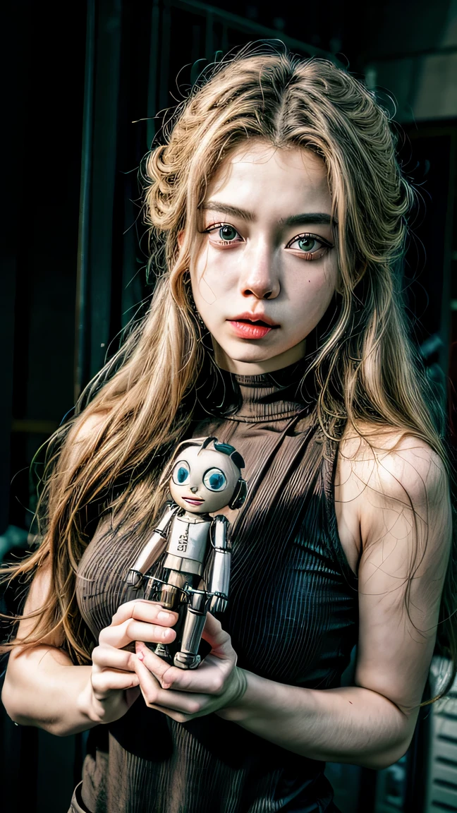 1girl holding mechanical puppet