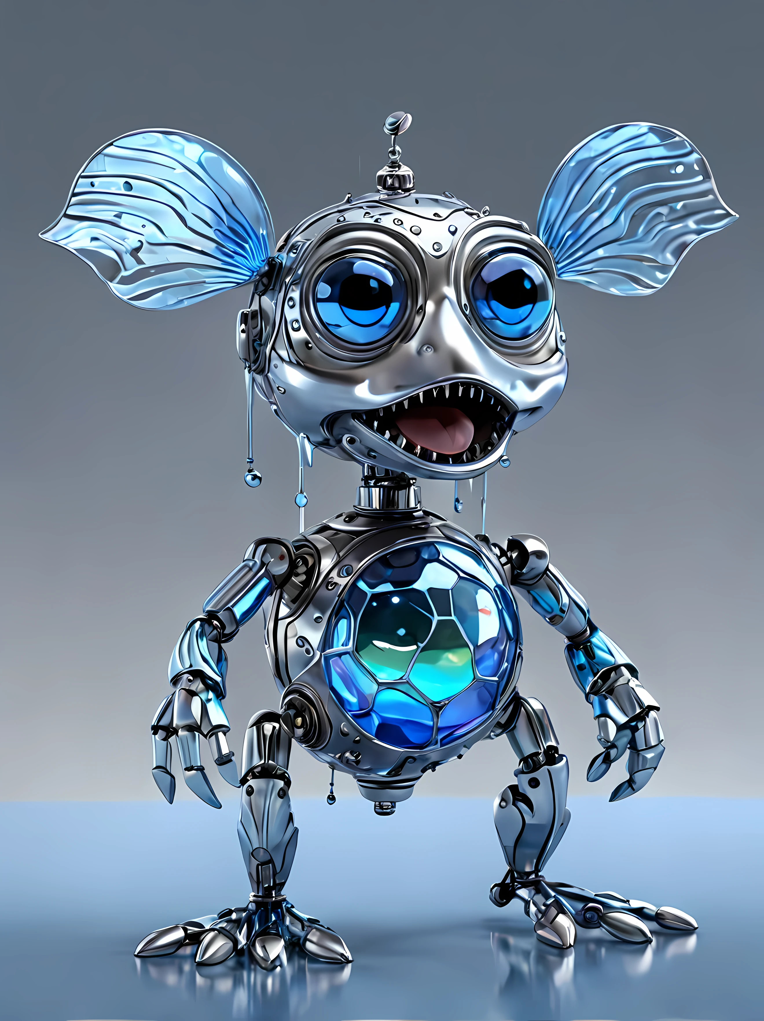 Full shot, cute cartoon style, design a mesmerizing mechanical Automaton representing the air element, polished metal body, delicate mechanical wings, subtle glowing LED lights, light blue intricate design, elegant, masterpiece in maximum 16K resolution, superb quality. | ((More_Detail))