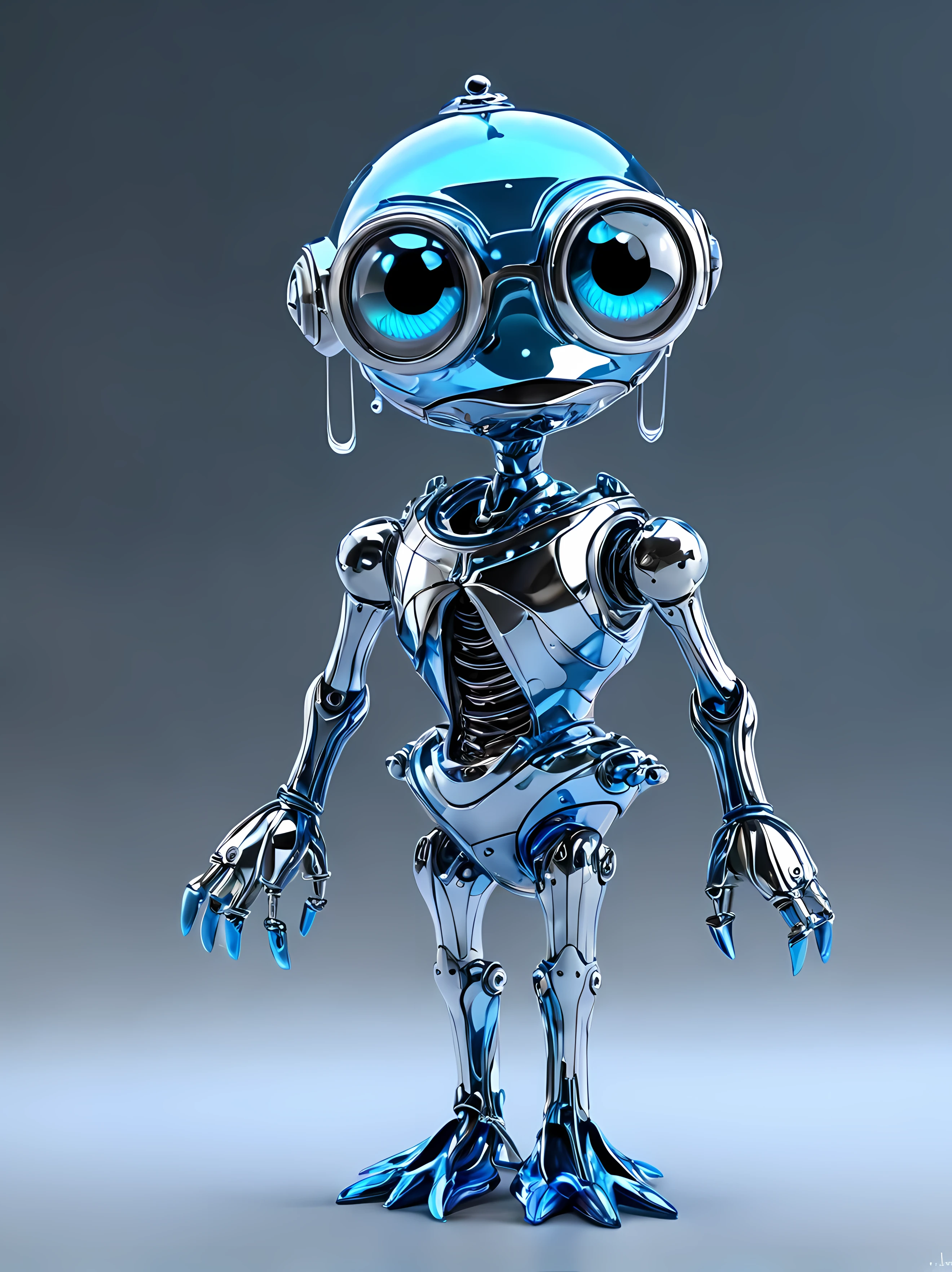 Full shot, cute cartoon style, design a mesmerizing mechanical Automaton representing the air element, polished metal body, delicate mechanical wings, subtle glowing LED lights, light blue intricate design, elegant, masterpiece in maximum 16K resolution, superb quality. | ((More_Detail))