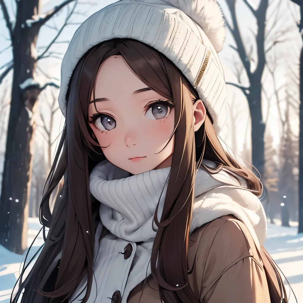 Anime girl in winter clothes and hat standing in the snow - SeaArt AI